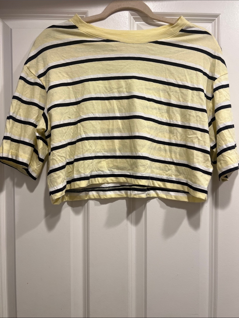 Striped Cropped Tee - Yellow, White, and Black